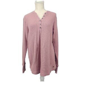 Noble Outfitters Waffle Knit Shirt Womens 1X Pink Long Sleeve 1/4 Button